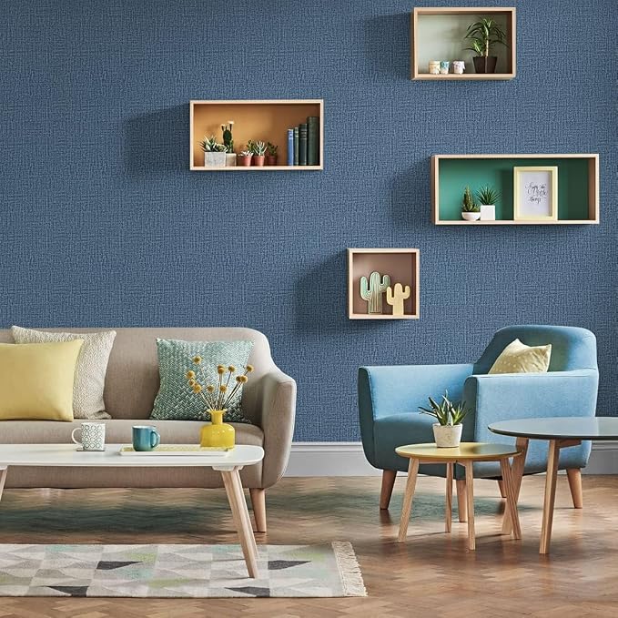 Blue Wallpaper Grasscloth Peel and Stick Wallpaper 17.7inch x 393.7inch - Image 3