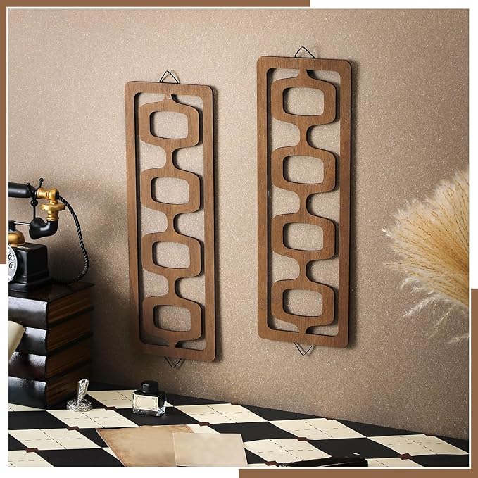 CroBlissful 2 Pcs Mid Century Modern Wall Art Wood Mid Century Elegance Decor - Image 3