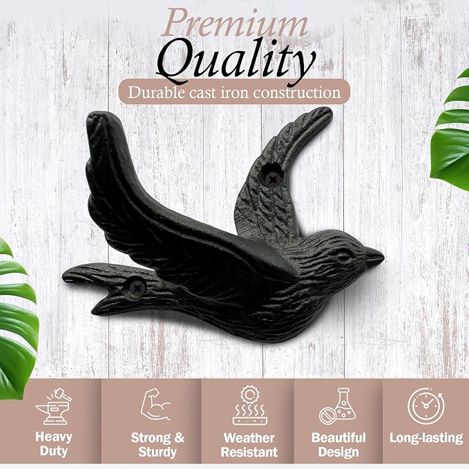 Flying Bird Cast Iron Hooks Non Rusting Interior or Exterior Decorative Wall - Image 9
