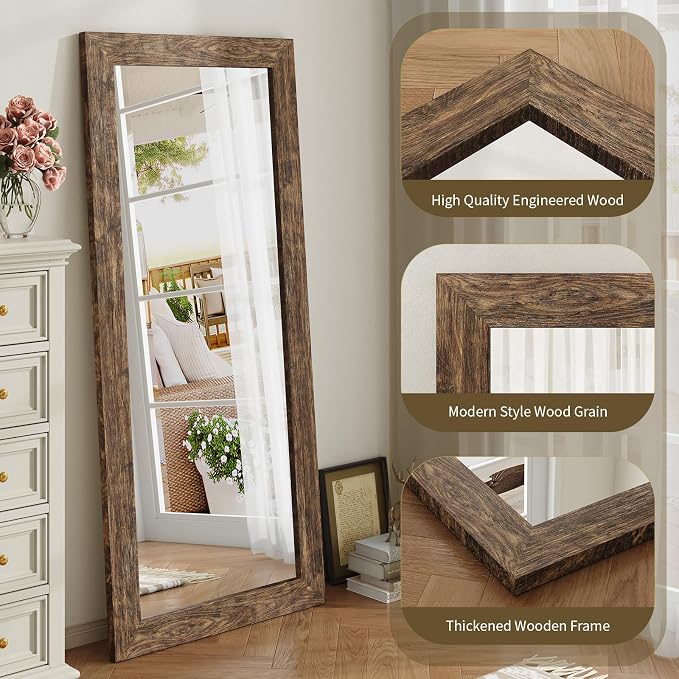 Syndra Modern Full Length Mirror Wood Frame, 65x24'' Large Floor Mirror - Image 2