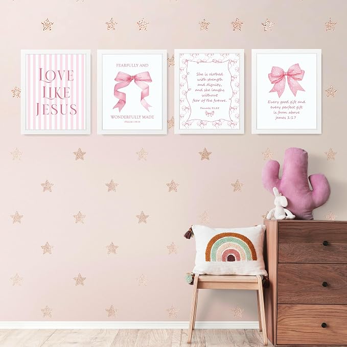 LARTSFRO Coquette Pink Bow Jesus Wall Art Decor Posters, Inspirational Bible - Image 3