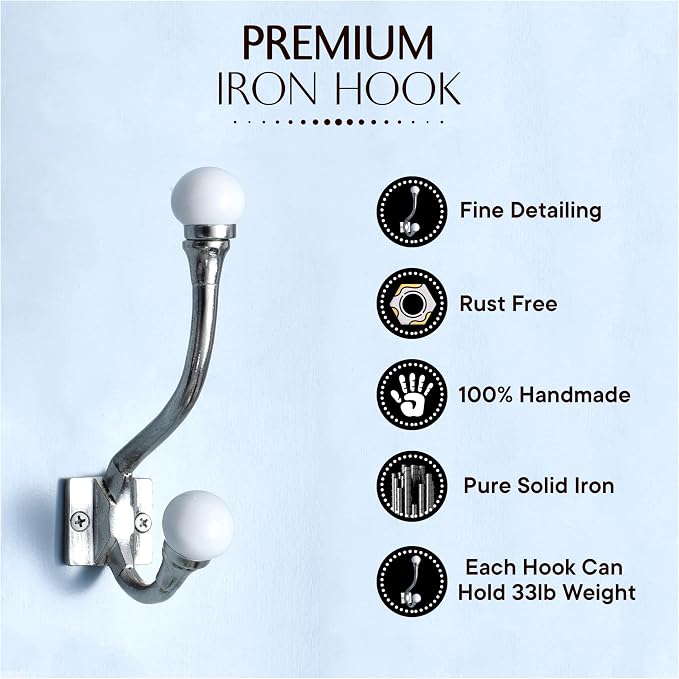 Indian Shelf Pack of 12 Heavy Duty White Double Prong Ceramic Decorative Wall - Image 7