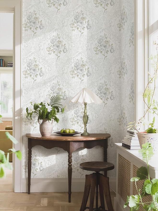 Ismoon Vintage Peel and Stick Wallpaper Floral Contact Paper Boho White and - Image 4