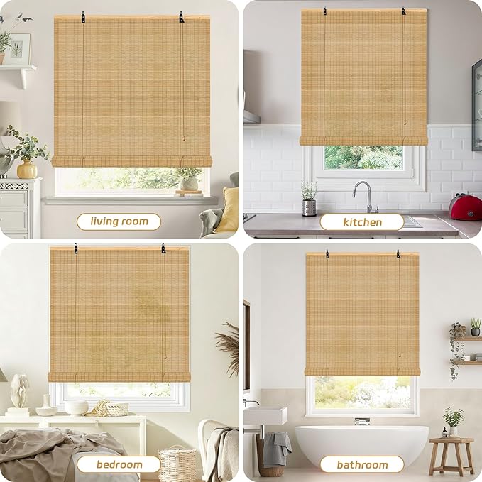 Bamboo Blinds - Bamboo Roman Shades 60Wx72L Outdoor Roller Blinds Retro Roller - Image 6
