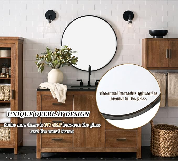 G-LEAF Black Round Mirror 32 inch Circle Mirror - Image 7