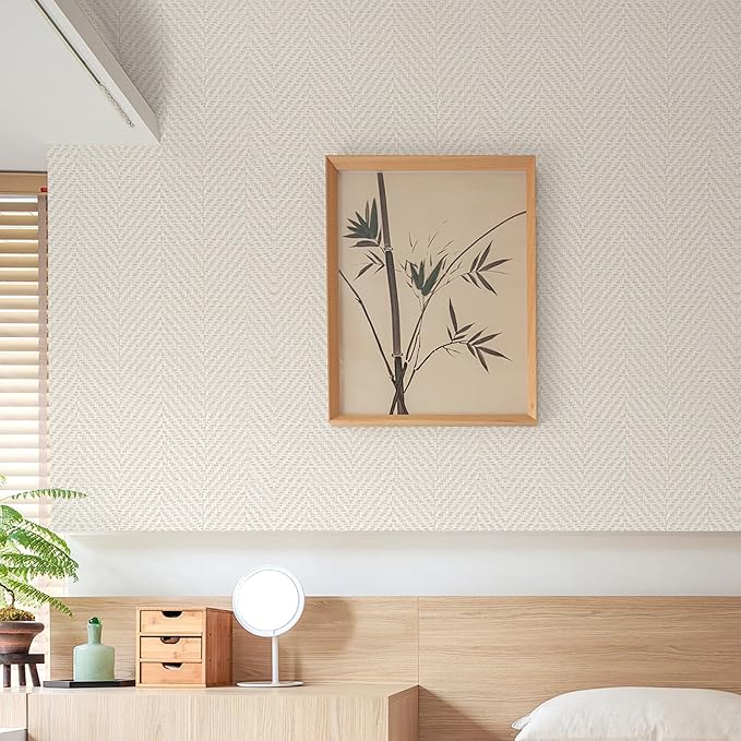 Rugreat Striped Grasscloth Wallpaper Peel and Stick 78.8inL 17.3inW Textured - Image 2