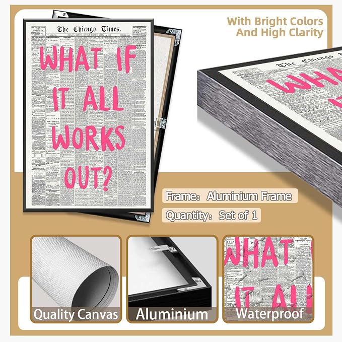 What If It All Works Out Poster Retro Newspaper Pink Font Canvas Wall Art - Image 2