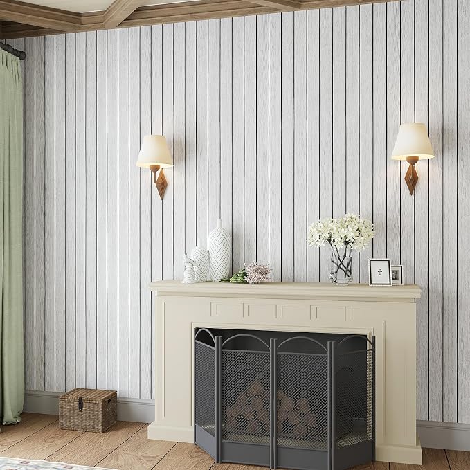 VEELIKE Whitewashed Oak Wood Wall Panel Peel and Stick Foam Slat Panels - Image 7