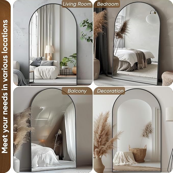 Antok 72" x44” Arched Full Length Floor Mirror, Free Standing/Wall Mount/Leaning - Image 6