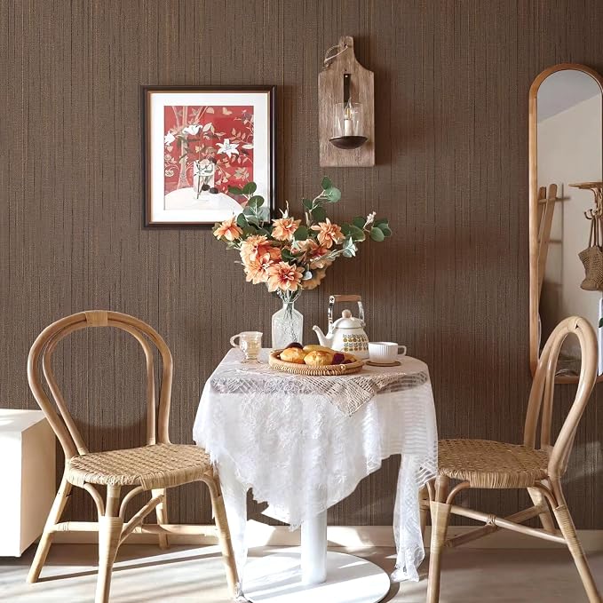 Brown Grasscloth Peel and Stick Wallpaper Vintage Texture Removable Waterproof - Image 8