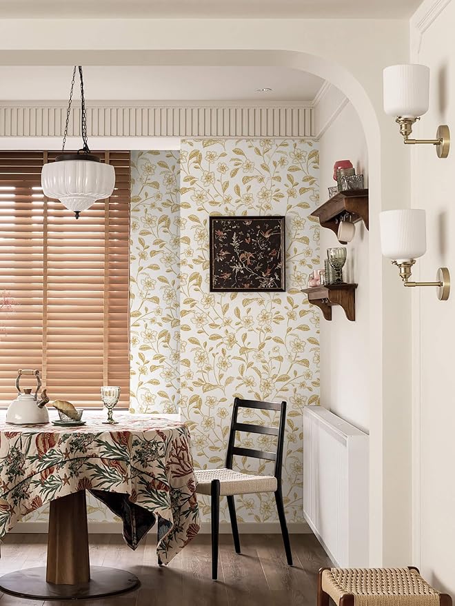 Heroad Floral Wallpaper Peel and Stick White and Gold Contact Paper Boho Peel - Image 7
