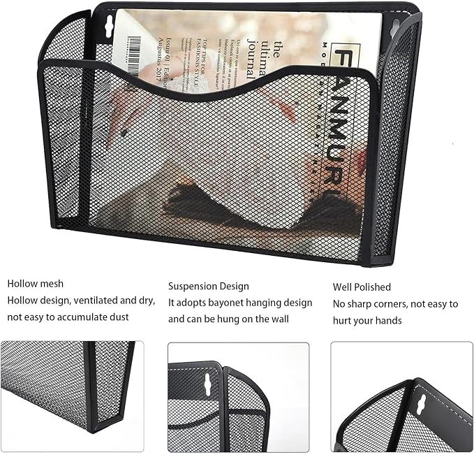 Gawerk 3 Pack Wall File Organizer, Mesh Wall File Pocket Mail Organizer Hanging - Image 3