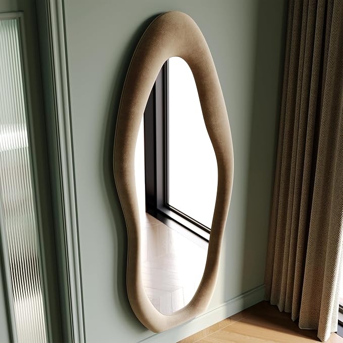 Honyee Full Length Mirror, Flannel Wrapped Wooden Frame Floor Mirror, Irregular - Image 3