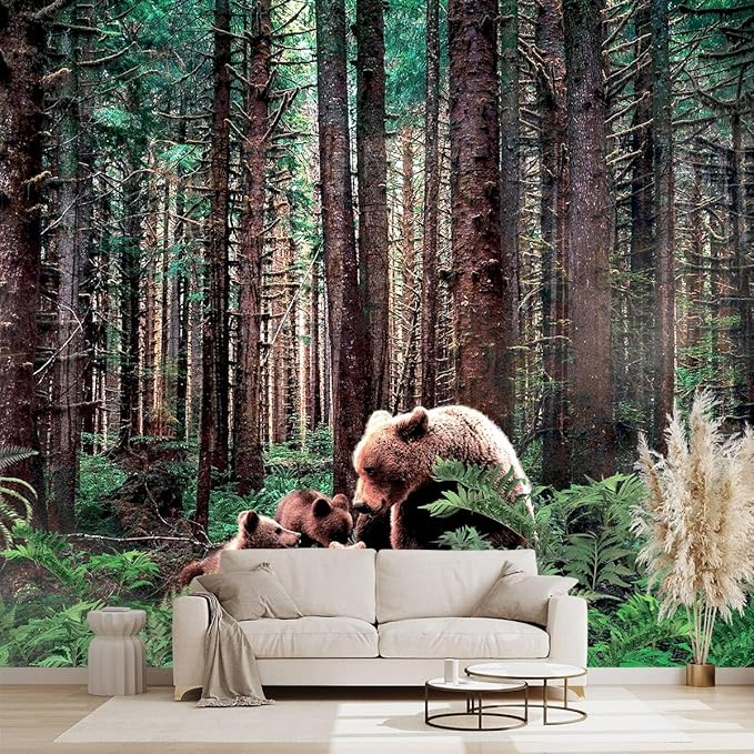 Forest Animals Bear wallpeper Kids Bedroom Woods wall Mural by WXHFM