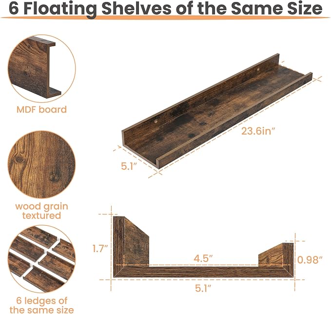 upsimples Floating Shelves for Wall, 23.6 Inch Shelves for Decor Storage Set of - Image 3