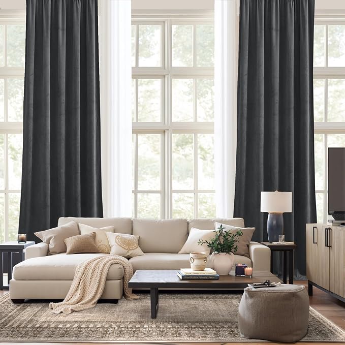 NICETOWN Living Room Grey Velvet Curtains, Sound and Sunlight Reducing Heavy - Image 9