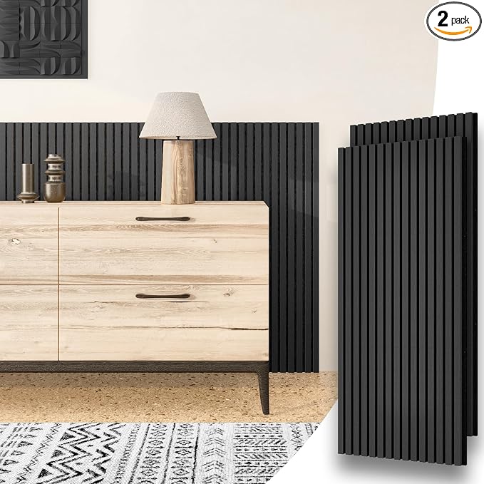 Wood Slat Acoustic Panels, 2 Pack 48" x 24" Wood Wall Panels, Soundproof Wood by HomeUpgradeMadeSimple