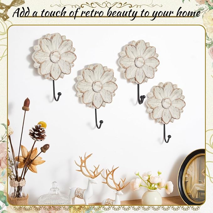 Weysat 2 Pcs Vintage Hooks for Wall Wood Farmhouse Towel Hooks Shabby Chic Wall - Image 6