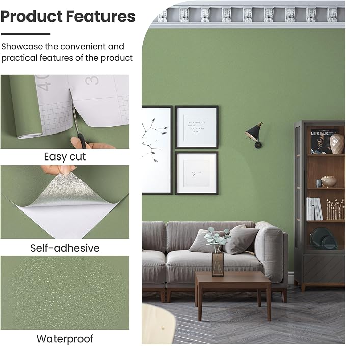 practicalWs Green Peel and Stick Wallpaper, Self Adhesive Removable Vinyl Film - Image 6