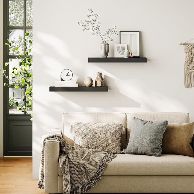 HOOBRO Floating Shelves for Wall, Wall Mounted Shelf Set of 2, 23.6" Hanging - Image 2
