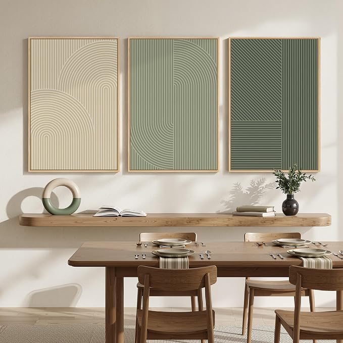 Large Framed Green and Neutral Beige Abstract Wall Art - Image 5