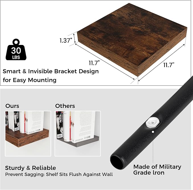 Square Floating Shelves for Wall 12"W x 12"D x 1.4"H, Small Engineered Wood - Image 2