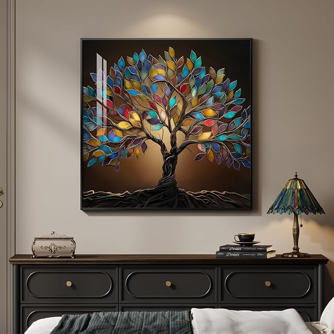 Framed Square Tree of Life Wall Art, Modern Contemporary Tree Painting Prints - Image 3