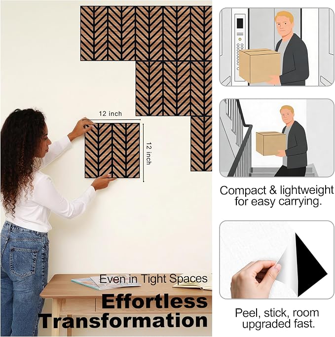 Mollywell Acoustic Panels, PVC Wood-Grain Decor, 12x12 Inch Carved Pattern - Image 5