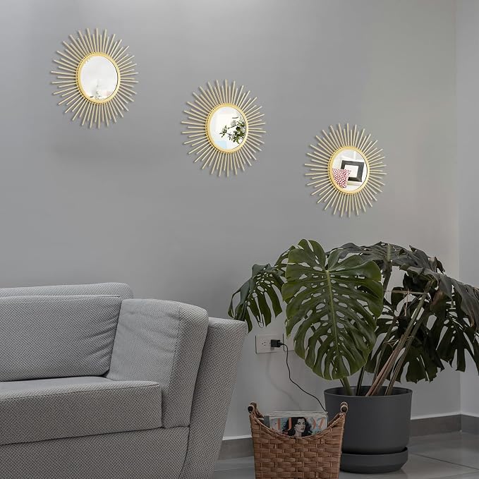 3 Set Sunburst Mirrors for Wall Decorative Metal Mirrors Small Mirror Sets - Image 5