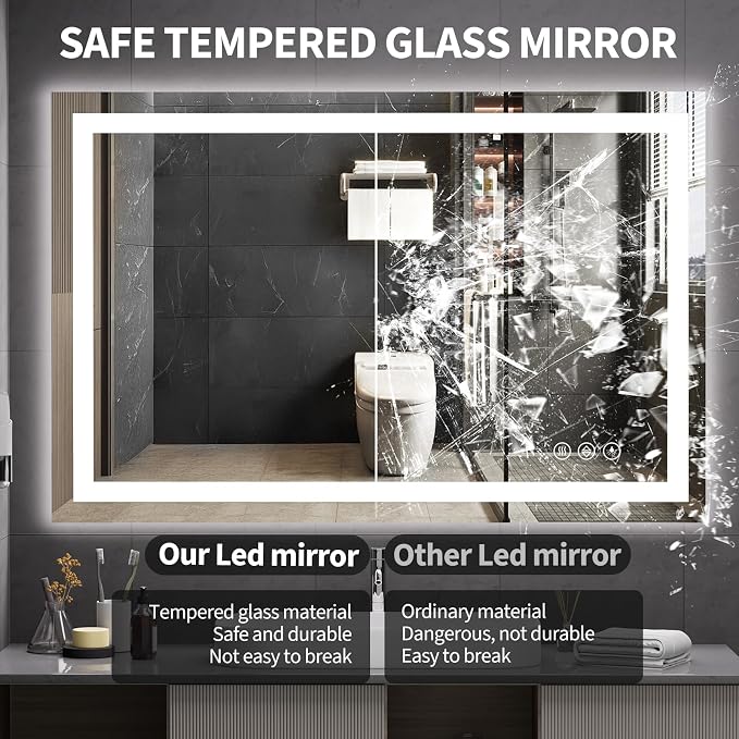 Koonmi 55"x30" LED Mirror for Bathroom, 90CRI Anti-Fog Vanity Mirror - Image 4