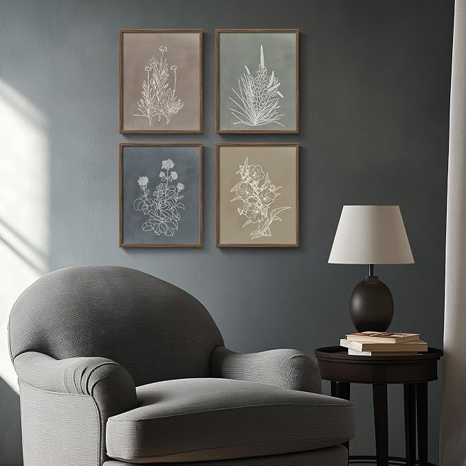 Boho Framed Botanical Wall Art for Bathroom Decor, 4 Piece Rustic Floral Canvas - Image 4