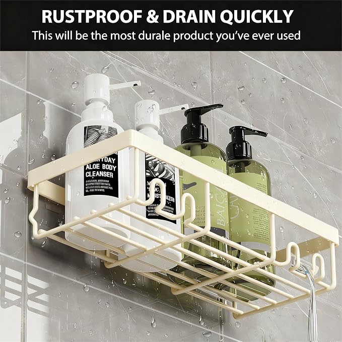 Moforoco Shower Caddy Shelf Organizer Rack, Self Adhesive Black Bathroom - Image 4