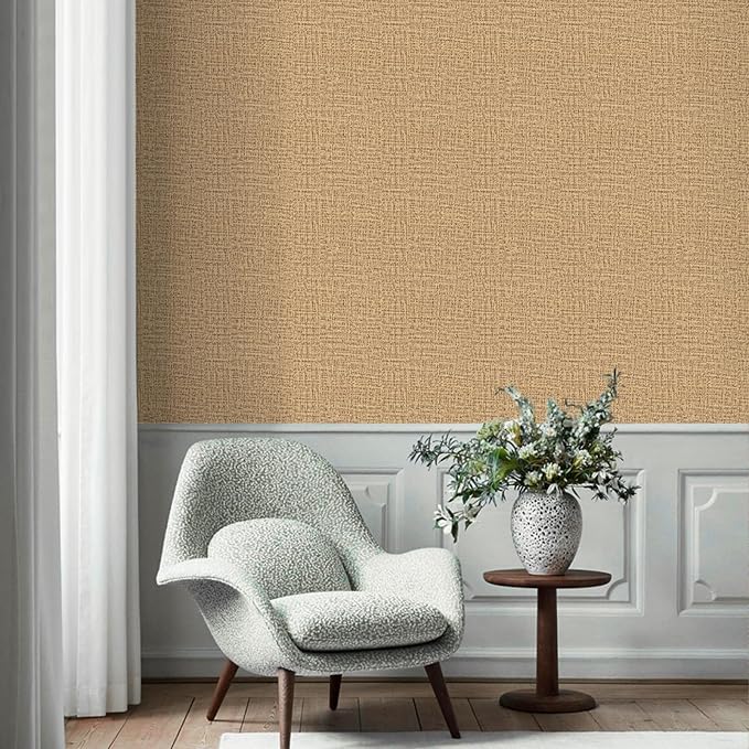 TANONE Dark Coffee Linen Wallpaper Self-Adhesive- Grasscloth Contact Paper Peel - Image 3