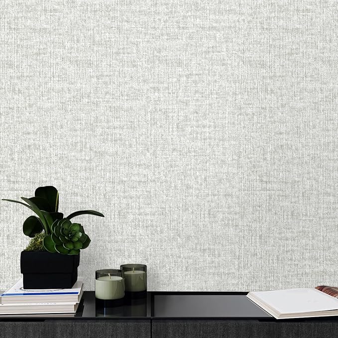 Grey Grasscloth Peel and Stick Wallpaper, Vintage Textured Contact Paper 15.75" - Image 4