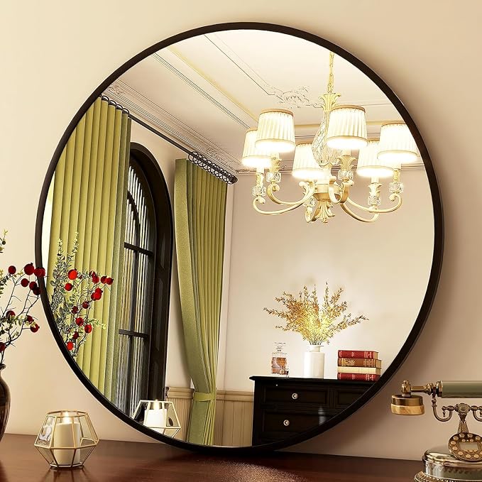 HARRITPURE Round Mirror 30 Black Wall Mounted Circle Mirrors Vanity Mirror - Image 7