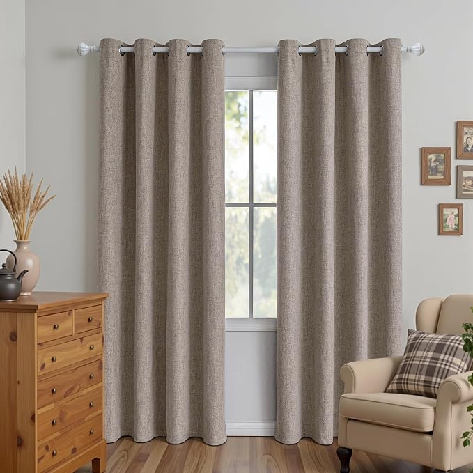 IGEMAEVE Linen Blackout Curtains 84 Inch Length 2 Panels Set, 100% Black Out - Image 3