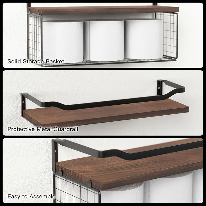 WOPITUES Floating Shelves with Wire Storage Basket, Bathroom Shelves Over - Image 4