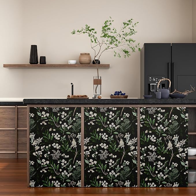 Laatse Dark Floral Wallpaper Peel and Stick Green Leaf Wallpaper Vintage - Image 2