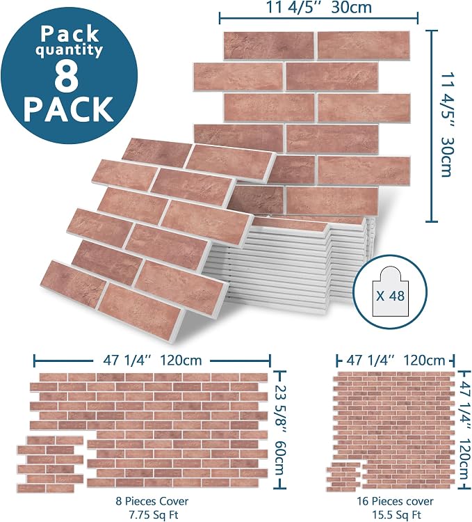 8-Pack 3D Faux Brick Acoustic Wall Panels, 11.8" x 11.8" PET Soundproof & Noise - Image 2