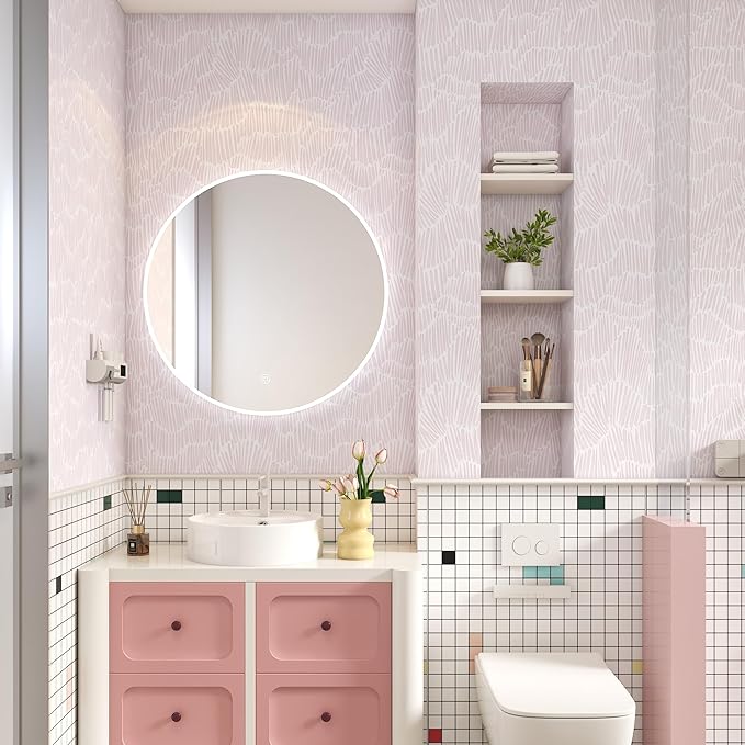 Theper Pink Striped Wallpaper Peel and Stick Wallpaper Boho 17.3"×78.8" Simple - Image 6