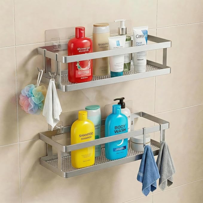 PUSDON 2-Pack Minimalist Shower Caddy Wall Mount, Open Frame Bathroom Shelf - Image 2