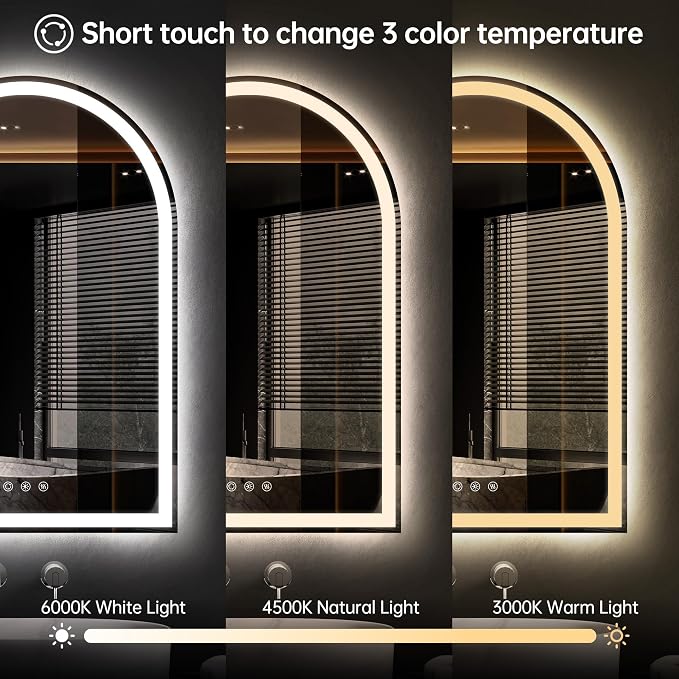 Arched LED Mirror for Bathroom 24"x36"- Frameless Lighted Bathroom Mirror - Image 3
