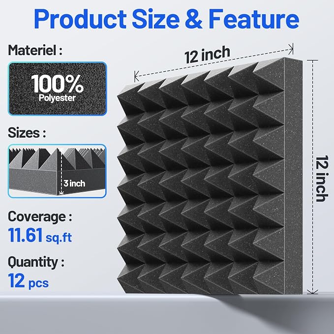 12 Pack Pyramid Sound Proof Foam Panels - Image 6