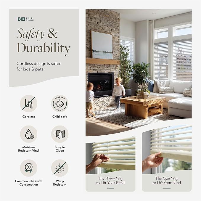 CHICOLOGY Cordless Mini Blinds, 1 Inch Vinyl Window Blinds, Room Darkening & - Image 7