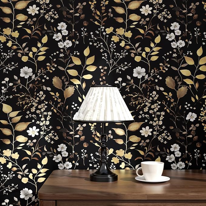 Laatse Boho Wallpaper Peel and Stick Dark Floral Wallpaper 17.5in x118in - Image 4