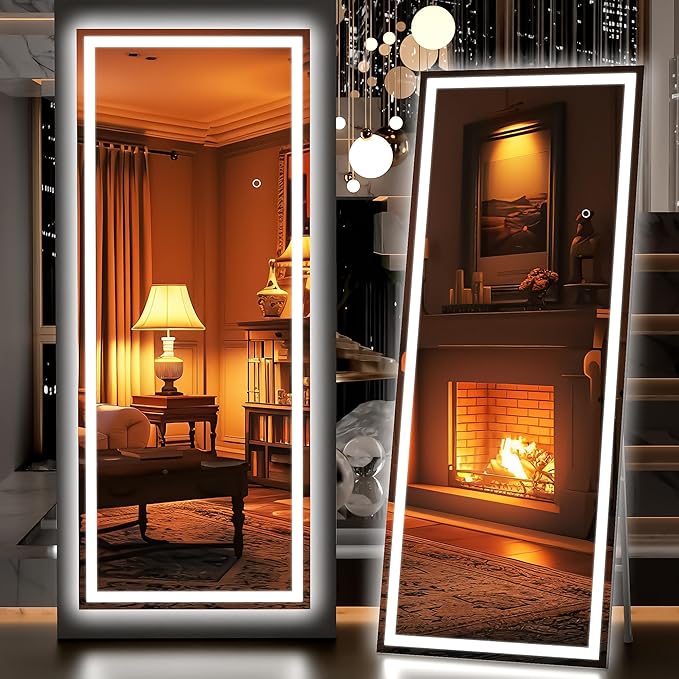 Hasipu Full Length Mirror with Lights, Full Body Dressing Hanging Mounted Mirror by Whatssuitableisthebest