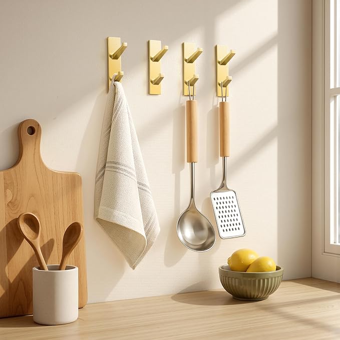 susswiff Gold Wall Hooks for Coat Towel: 13LB Adhesive Door Hanger Stick on - Image 2