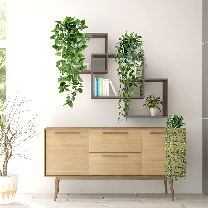 Sggvecsy Fake Hanging Plants 6 Pack Artificial Hanging Eucalyptus Plants Potted - Image 3