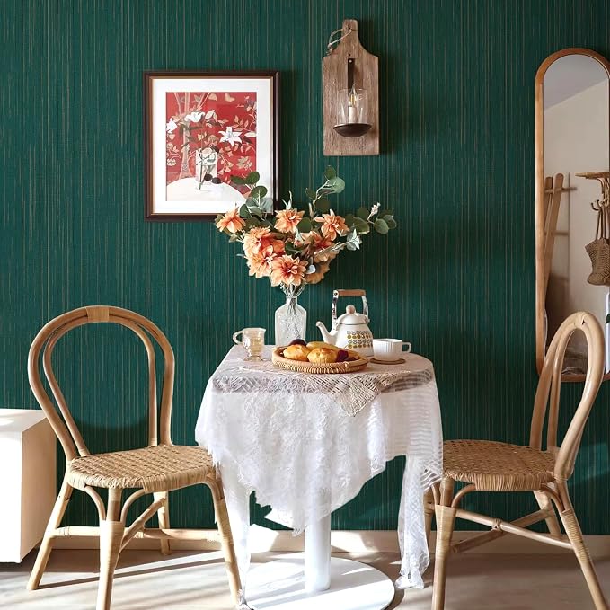 Teal Grasscloth Peel and Stick Wallpaper Texture Contact Paper A Set of 15.7" X - Image 3