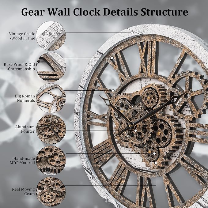 HOIBAI Wall Clock, 24 Inch Moving Gears Clock Large Wall Clock - Image 8